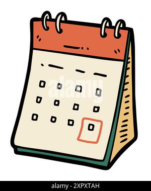 Calendario pieghevole disegnato a mano isolato su bianco. Illustrazione vettoriale in stile cartoni animati. Illustrazione Vettoriale