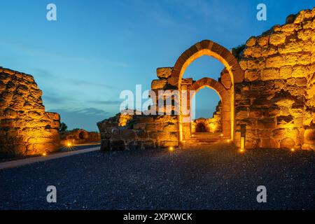 Vista serale delle rovine della fortezza crociata di Belvoir (Kochav HaYarden, Jordan Star), ora parco nazionale. Nord di Israele Foto Stock