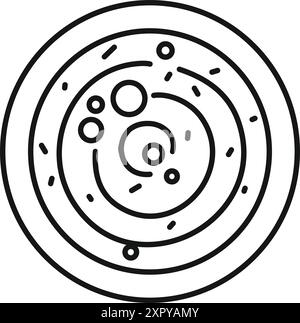 Semplice icona di line art di un modello di sistema solare con pianeti che orbitano attorno a un sole Illustrazione Vettoriale
