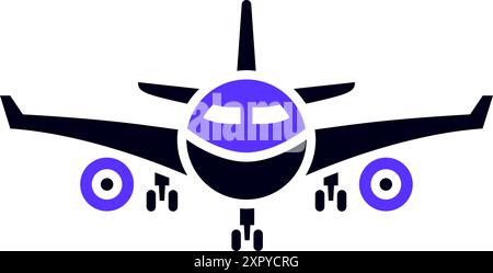 Icona di trasporto aereo di linea piatta, vista frontale Illustrazione Vettoriale