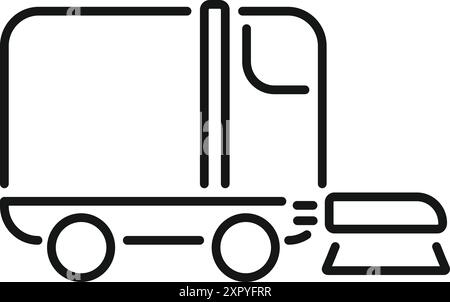 Semplice icona con una linea nera di una spazzatrice stradale che pulisce la strada Illustrazione Vettoriale