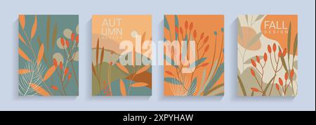 Copertine e volantini a tema autunnale. Illustrazione Vettoriale