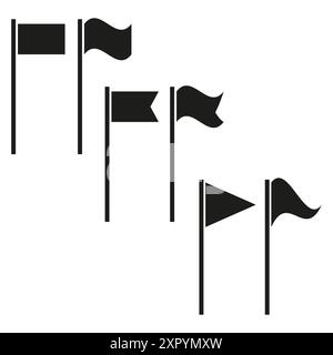 Set di icone di segnalazione. Sei diversi disegni di bandiere. Illustrazioni vettoriali in bianco e nero. Simboli semplici e moderni. Illustrazione Vettoriale