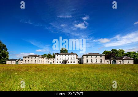 Vista attraverso un prato di fiori selvatici, Strokestown Park House, che ospita il National Famine Museum nella contea di Roscommon, Irlanda. Foto Stock