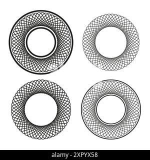 Ripetizioni spirografiche circolari. Linee nere. Forme vettoriali geometriche. Design astratto. Illustrazione Vettoriale