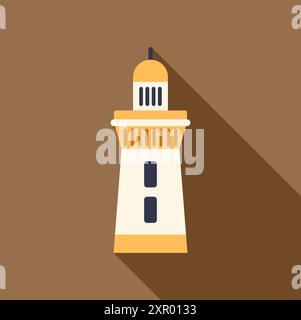 Design piatto minimalista icona di un faro che proietta una lunga ombra Illustrazione Vettoriale