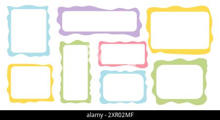 Consente di impostare cornici rettangolari e quadrate per le virgolette, casella di testo per le virgolette, modulo vuoto con bordo ondulato. Dilog o bordo titolo. Bolla vocale disegnata a mano. Illustrazione vettoriale Illustrazione Vettoriale