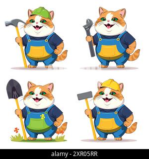 Personaggio divertente con elmetto e tuta per celebrare il Labor Day Illustrazione Vettoriale