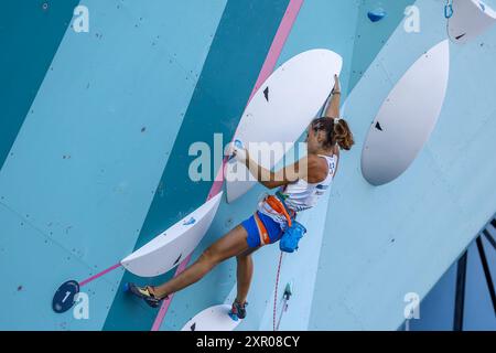 MORONI Camilla of Italy Climbing, Women&#39;S Boulder &amp; Lead, semifinale Lead, durante i Giochi Olimpici di Parigi 2024 l'8 agosto 2024 presso le Bourget Sport Climbing Venue a le Bourget, Francia Foto Stock