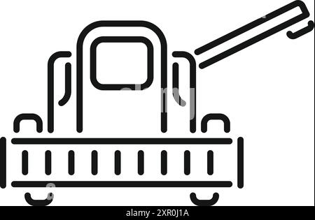 La mietitrebbia sta raccogliendo grano sul campo, icona line art, attrezzatura agricola Illustrazione Vettoriale
