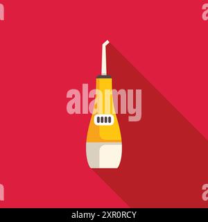 Spazzolino elettrico che pulisce i denti utilizzando l'icona della tecnologia moderna in stile piatto su sfondo rosso Illustrazione Vettoriale
