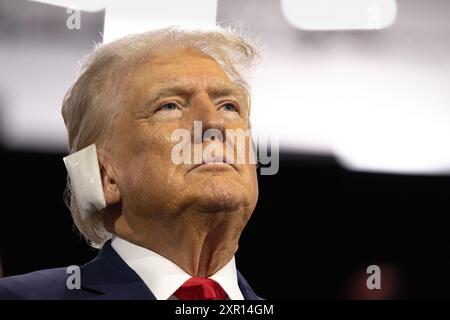 Milwaukee, Stati Uniti d'America, 15 luglio 2024, ex presidente Donald Trump alla Convention nazionale repubblicana di Milwaukee, Wisconsin. Credi Foto Stock