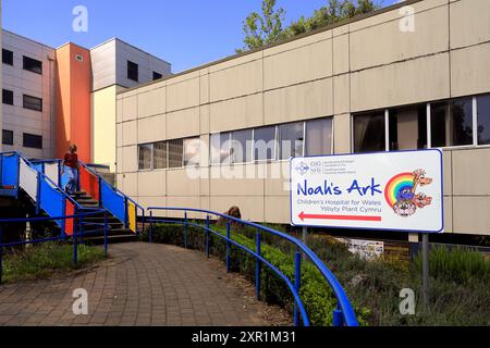 Edifici colorati. Ospedale pediatrico, ospedale universitario del Galles, ospedale Heath, Cardiff e vale University Health Board. Ripresa nell'agosto 2024 Foto Stock