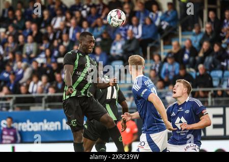 Molde, Norvegia. 8 agosto 2024. Kevin Denkey di Cercle raffigurato in azione durante una partita tra il norvegese Molde FK e il belga Cercle Brugge, a Molde, Norvegia, giovedì 8 agosto 2024, un terzo turno di qualificazione per la UEFA Europa League. BELGA PHOTO BRUNO FAHY credito: Belga News Agency/Alamy Live News Foto Stock