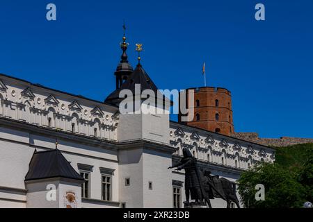 Vilnius, Lituania. 27 giugno 2024. Il Palazzo dei Granduchi di Lituania e la Torre Gediminas Foto Stock