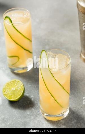 Cocktail all'inglese al fresco con cetriolo e gin Foto Stock