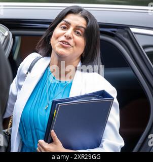 Londra, Regno Unito. 8 agosto 2024. I partecipanti al COBRA Meeting arrivano all'ufficio del Gabinetto, 70 Whitehall Londra, Regno Unito, Shabana Mahmood, Segretario alla giustizia, credito: Ian Davidson/Alamy Live News Foto Stock