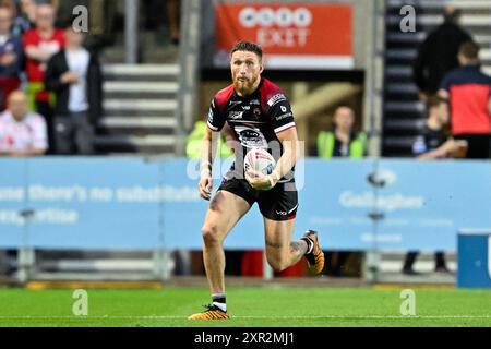 St Helens, Regno Unito. 8 agosto 2024. Ethan Ryan dei Salford Red Devils si allena durante la partita di Betfred Super League Round 21 St Helens vs Salford Red Devils al Totally Wicked Stadium, St Helens, Regno Unito, 8 agosto 2024 (foto di Cody Froggatt/News Images) a St Helens, Regno Unito, 8/8/2024. (Foto di Cody Froggatt/News Images/Sipa USA) credito: SIPA USA/Alamy Live News Foto Stock