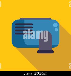 Proiettore portatile blu che trasmette immagini con lampada luminosa su parete gialla Illustrazione Vettoriale
