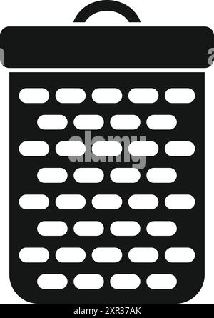 Silhouette nera di un cestino da pesca con manico, isolata su sfondo bianco Illustrazione Vettoriale