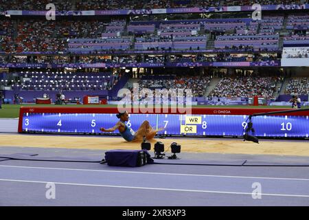 IAPICHINO Larissa d'italia, Athletics Women&#39;S Long Jump Final durante i Giochi Olimpici di Parigi 2024 l'8 agosto 2024 allo State de France di Saint Denis, Francia Foto Stock