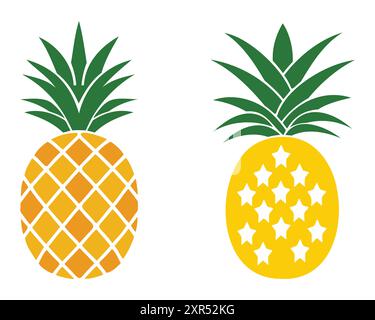 Icona ananas con foglia. Simbolo del cibo, illustrazione del vettore della frutta tropicale Illustrazione Vettoriale