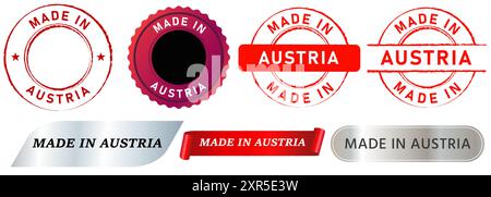 made in austria product marketing nation export austrian commercial design icon collezione di francobolli Illustrazione Vettoriale