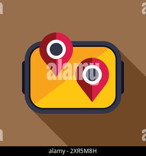 App di navigazione GPS che mostra due pin di posizione rossi sullo schermo dello smartphone Illustrazione Vettoriale