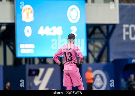 Andorra la Vella, Andorra : 8 agosto 2024 : Alejandro Ruiz campagne di UE Santa Coloma E in azione durante la seconda fase di UEFA Europa League - Foto Stock