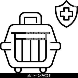 Portabagagli e scudo di assicurazione sanitaria. Assistenza medica, servizi veterinari in viaggio. Pixel Perfect, icona del vettore di traccia modificabile Illustrazione Vettoriale