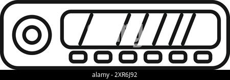 Sistema audio per auto con display che mostra la frequenza radio e pulsanti per il controllo della musica e del volume Illustrazione Vettoriale