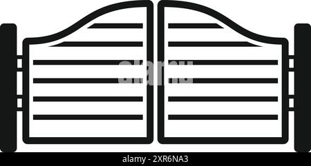 Semplice icona in line art di una classica porta berlina, che porta un tocco del selvaggio West Illustrazione Vettoriale