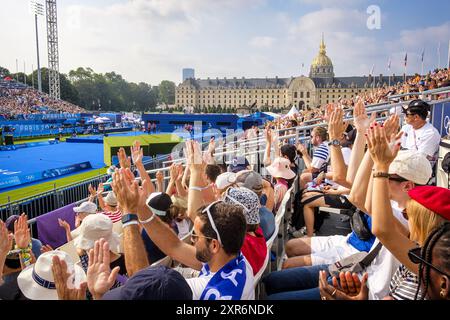 FRANCIA. PARIGI (75) (7° DISTRETTO) GIOCHI OLIMPICI DI PARIGI 2024. GARA DI TIRO CON L'ARCO SULL'ESPLANADE DES INVALIDES. 2024/08/02: SQUADRA MISTA: OTTAVA FINALE. TH Foto Stock