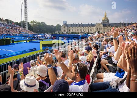 FRANCIA. PARIGI (75) (7° DISTRETTO) GIOCHI OLIMPICI DI PARIGI 2024. GARA DI TIRO CON L'ARCO SULL'ESPLANADE DES INVALIDES. 2024/08/02: SQUADRA MISTA: OTTAVA FINALE. TH Foto Stock