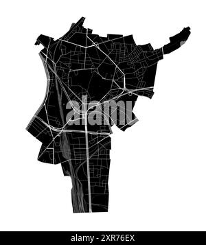 Mappa di Saint-Denis, Francia. Mappa vettoriale dettagliata della città, area metropolitana. Mappa stradale in bianco e nero con strade e acqua. Illustrazione Vettoriale