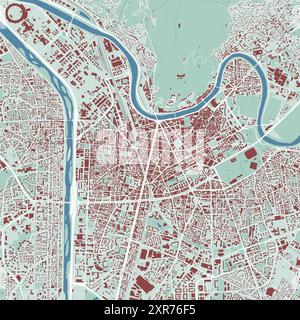 Mappa di Grenoble, Francia. Mappa della città, mappa vettoriale con edifici e strade, parchi e fiumi. Illustrazione Vettoriale