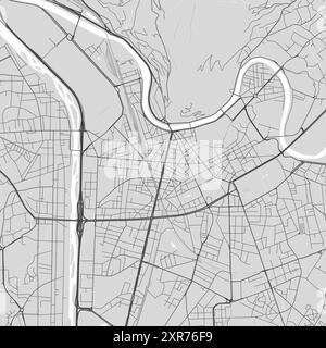 Mappa di Grenoble in scala di grigi, Francia. Mappa stradale vettoriale della città, area municipale. Illustrazione Vettoriale