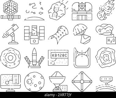 Space Researchment Equipment Icons Set Vector. (Icone dell'apparecchiatura per la misurazione Illustrazione Vettoriale
