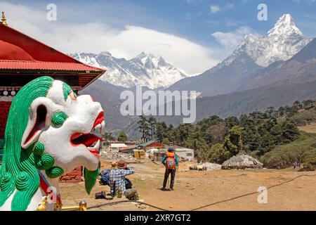 Vista sul monte Everest e ama Dablam dal monastero di Tengboche Foto Stock