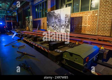 Mondo dei tram Stoccarda, Strassenbahnwelt Stoccarda, Museo di Stoccarda, Baden-Württemberg, Germania Foto Stock