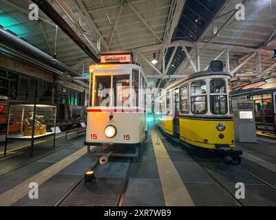 Mondo dei tram Stoccarda, Strassenbahnwelt Stoccarda, Museo di Stoccarda, Baden-Württemberg, Germania Foto Stock