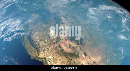 Vista delle Montagne Rocciose negli Stati Uniti, America. Vista aerea dallo spazio Foto Stock