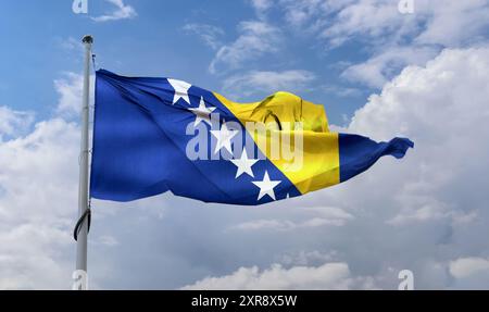 Bandiera Bosnia-Erzegovina - bandiera realistica di tessuto ondulato Foto Stock