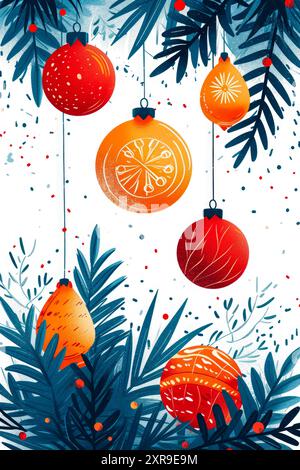 buon natale con elementi decorativi, illustrazione piatta 2d, Foto Stock