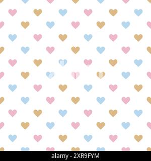 Grazioso San Valentino motivo senza cuciture colori pastello sfondo di cuori piccoli. Design romantico per carte, tessuti o vestiti per bambini. Illustrazione Vettoriale
