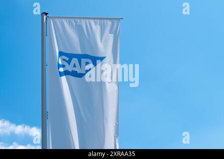 Software flag e tecnologia SAP se Company, espansione commerciale internazionale tedesca, gestione della catena di fornitura, funzionamento aziendale, pianificazione delle risorse, Foto Stock