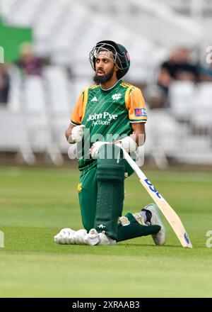 Nottingham, Regno Unito. 09 agosto 2024. Haseeb HAMEED of Nottingham Outlaws durante la partita di un giorno della Royal London Cup Group B Nottinghamshire vs Gloucestershire a Trent Bridge, Nottingham, Regno Unito, 9 agosto 2024 (foto di Mark Dunn/News Images) a Nottingham, Regno Unito, il 9/8/2024. (Foto di Mark Dunn/News Images/Sipa USA) credito: SIPA USA/Alamy Live News Foto Stock