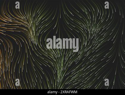 Pattern di linee a strisce con curvatura scura e fluente verticalmente - Design di sfondo astratto generato digitalmente in formato vettoriale modificabile Illustrazione Vettoriale