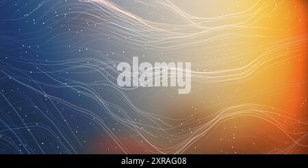 Linee di energia volanti e fluenti modello in uno spazio illuminato dal sole e Starry Sky Around - tecnologia futuristica di stile moderno o concetto di astrologia Backgroun Illustrazione Vettoriale