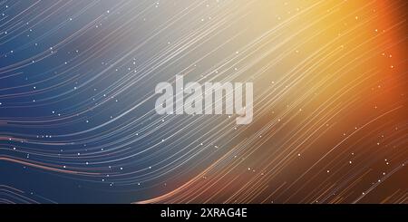 Linee di energia curve e fluide si fondono in uno spazio illuminato dal sole e Starry Sky Around - tecnologia futuristica di stile moderno o Backgroun concetto di astrologia Illustrazione Vettoriale